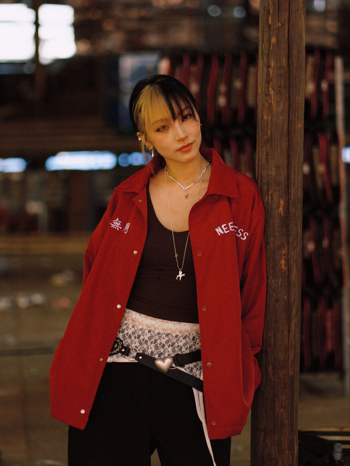 NEEDLESS 26 SPECIAL PRODUCT《港式刺青南方獅圖騰》EMBROIDERY COACH JACKET l RED