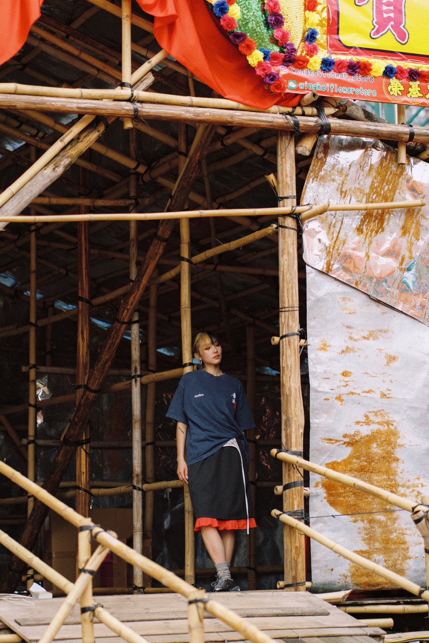 NEEDLESS 獅王無用 SS26「勝頭」WASHED TEE / NAVY