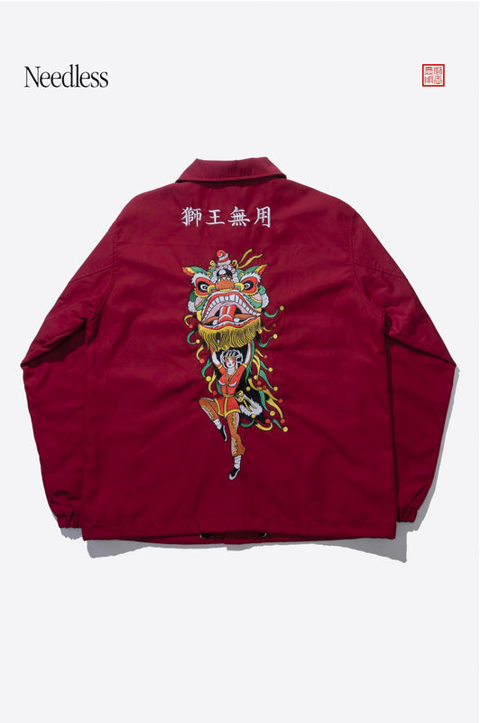 NEEDLESS 26 SPECIAL PRODUCT《港式刺青南方獅圖騰》EMBROIDERY COACH JACKET l RED